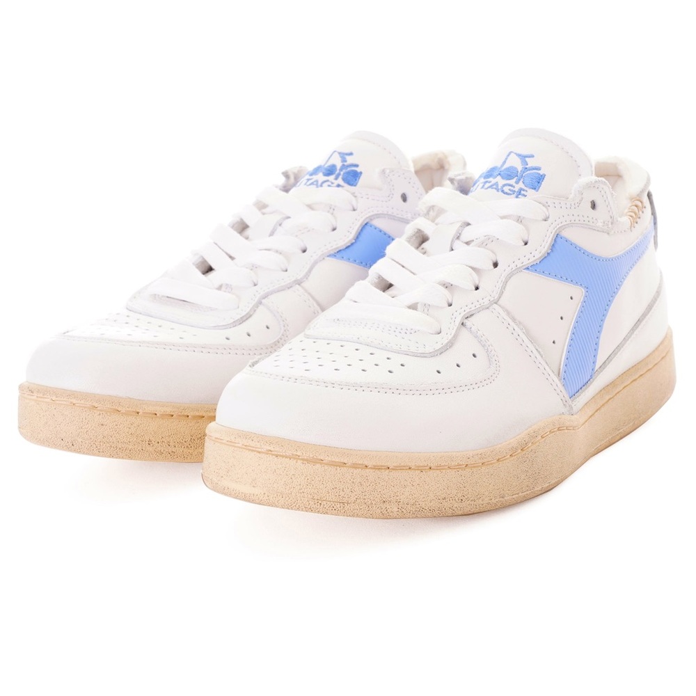 Diadora Heritage Mi Basket Row Cut White Vista Blue Retro Leather Sneakers
NIB